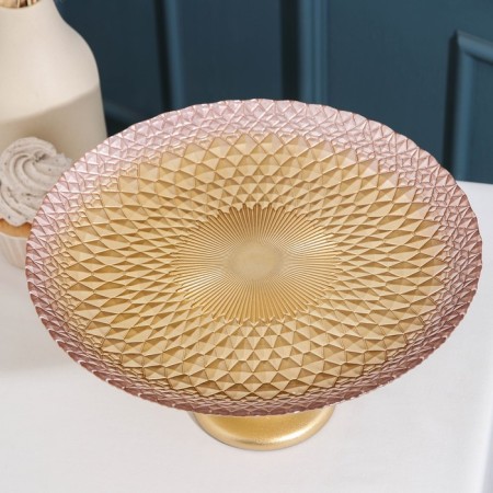 Serving dish "Baroque", d = 28 cm, on the leg, gold color with pink-1