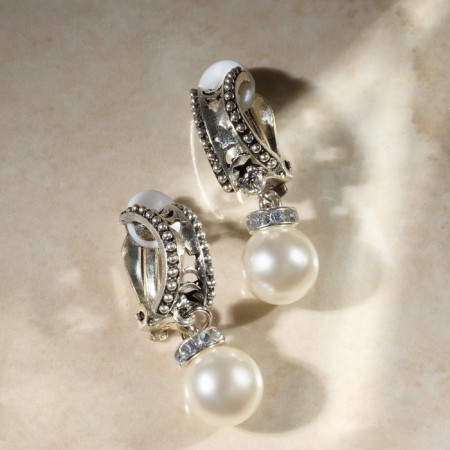Clips "Grace" stars with beads, white color in black silver-1