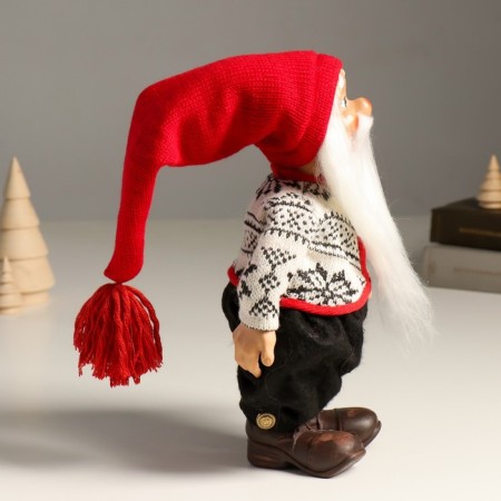 Interior doll "Santa Claus in a red cap and a knitted sweater in patterns" 29 cm-1