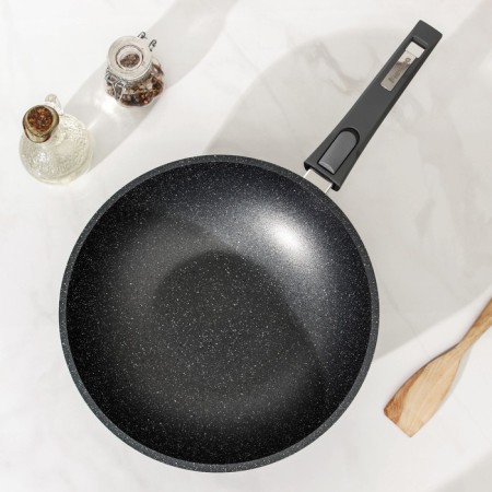 Frying pan “Granite Wok”, D = 28 cm, removable handle, glass cover, anti -stick coating, color gray color-1