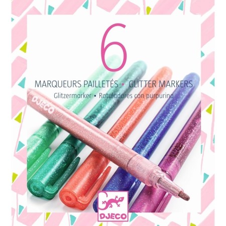 Set of felt -tip pens Djeco, with sparkles, 6 pcs