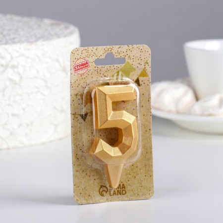 Candle in the cake "Geometry", number 5, gold metallic, 6.3 cm-2