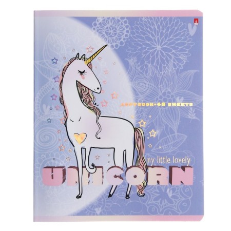 Notebook of 48 sheets in the Unicorn cage, cover coated cardboard, matte lamination Soft Touch, foil, mix-6