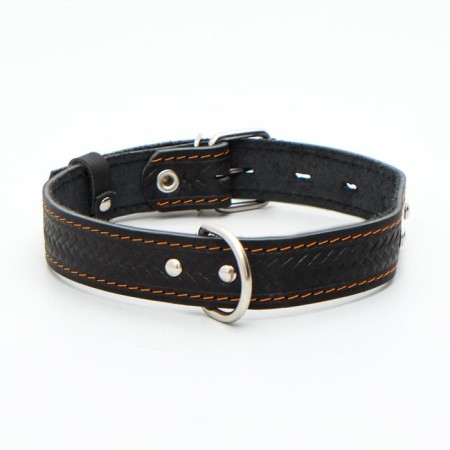 A skinny-skinned leather collar with a plate, 60 x 3 cm, Osh 45-57 cm, black-1