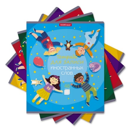 Notebook for recording foreign words, 48 ​​sheets in the Erichkrause Friendship cage, three columns: word, transcription, translation, mix