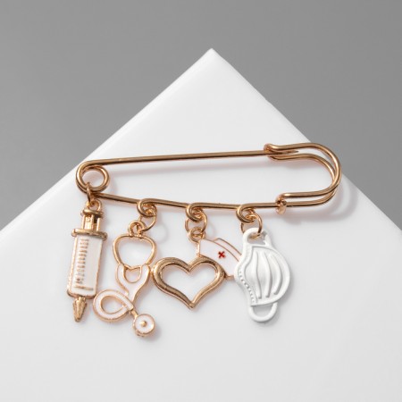 Pin "Medicine" 4 pendants, 6.5 cm, white color in gold-3