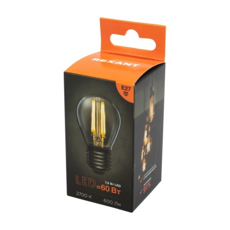 Lamp Filament ball GL45 7.5W 600LM 2700K E27 Transparent REXANT-3