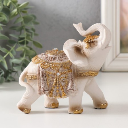Polystone souvenir "White Elephant in Popon with Gold" MIX 12x6x12 cm-1