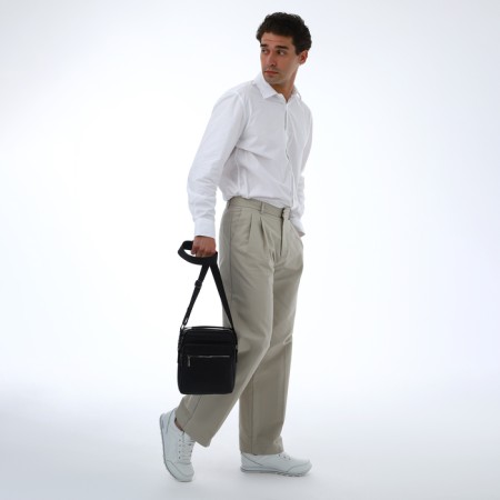Male bag over the shoulder, Textura, 3 external pockets, black color-8