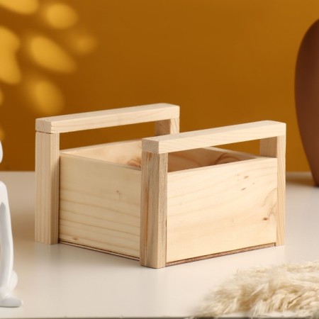 Kashpo wooden with handles 14.5x14.5x10 cm natural-1