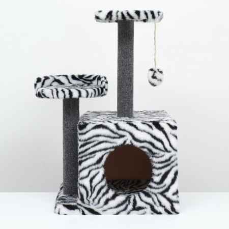 Cat house with a claw, square, 3x-storey, 35 x 45 x 75cm, carpet, zebra-1