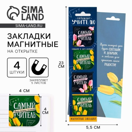 Magnetic bookmarks "Beloved Teacher", 4 pcs