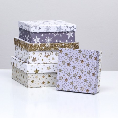 Set of square boxes, 4 in 1 "Stars", 20 x 20 x 8 cm- 14 x 14 x 5 cm
