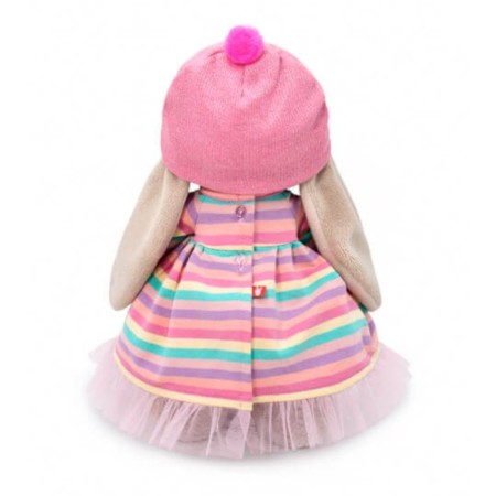 Soft toy "Bunny Mi" in a striped dress with a candy, 32 cm-3