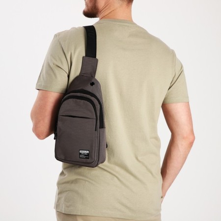 Male sling bag from textiles, headphone opening, gray color-5