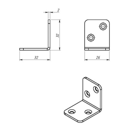 Furniture corner 32 x 32 x 26 x 2 mm, galvanized, small packaging-1