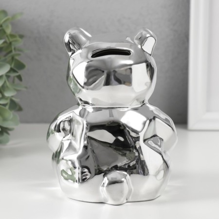 Piggy bank Ceramics "Bear 3D" silver 11x9.5x14.3 cm-2