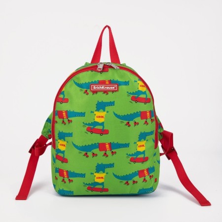 A backpack with a zipper, green color