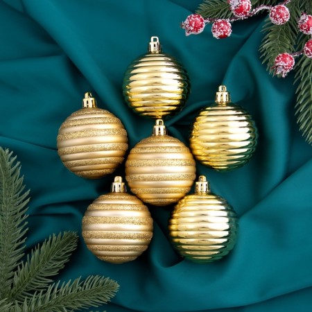 Set of balls plastic D-6 cm, 6 pcs "radiance" golden