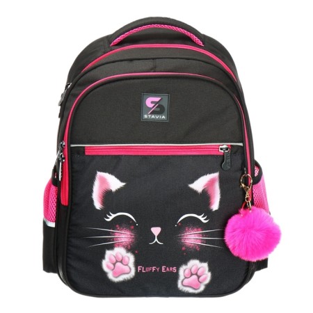 School backpack, 40 x 33 x 19 cm, ergonomic back, stavia "muzzle", black/pink-2