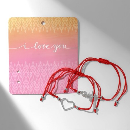 Bracelet-reinforcing "Red thread" in love heartbeat, set 2 pcs, color silver, d = 5.5 cm-1