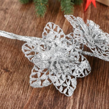 Flowers artificial shine "Three lace chamomiles" 8x60 cm, silver-1