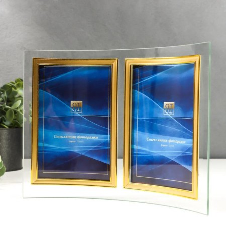 Photo frame Double glass "GT 204/-g" 10x15 cm, vertical, gold-1