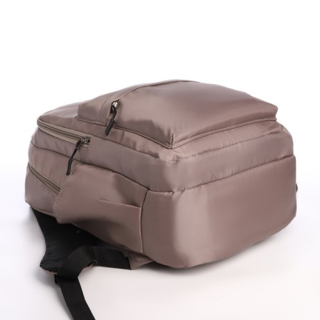 Young backpack from textiles with lightning, 5 pockets, brown color-4