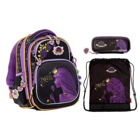 Frame backpack 35 x 28 x 15 cm, Across, filling: bag, pencil case, keychain, purple