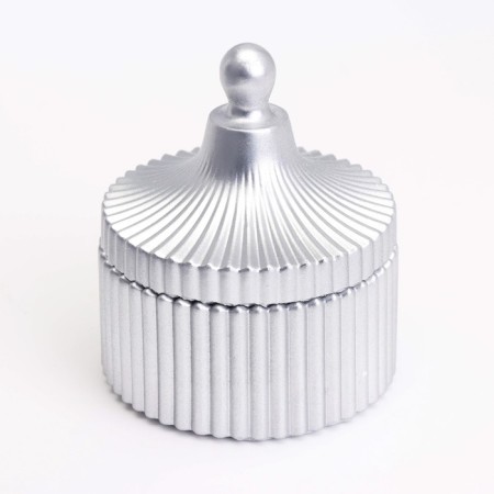 Candle "Dome" in a candlestick with narrow faces of gypsum with a lid, 7.5x9 cm, silver-5