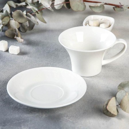 Tea steam porcelain Wilmax, 2 items: a cup 400 ml, a saucer d = 18.4 cm, white color-1