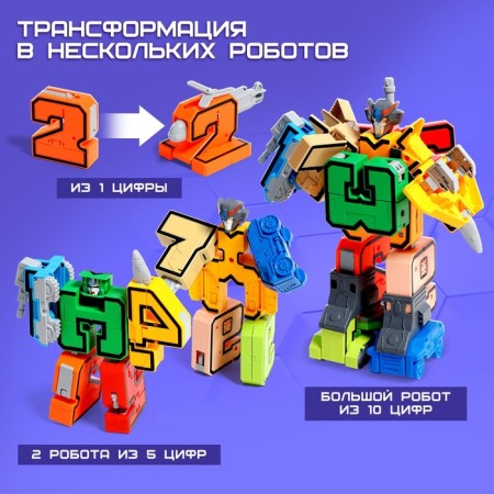 The set of robots "Robo numbers", transforms, gather in 1 robot-1