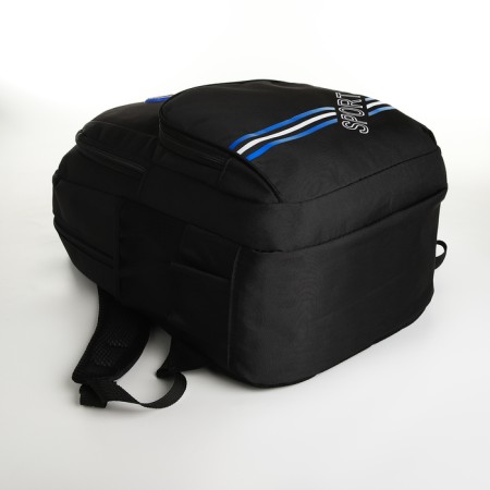 Youth backpack on a zipper, 4 pockets, black/blue color-4
