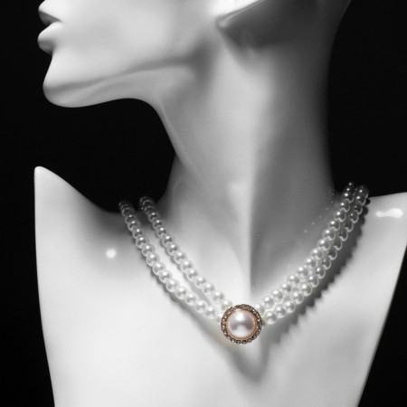The necklace "pearl" oval, beads No. 6, white color in gold, 38 cm