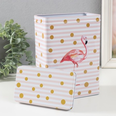 Rectangular metal box "Flamingo and golden peas" nr 2 pcs 7x11x18.5 8.5x14x20 cm-4