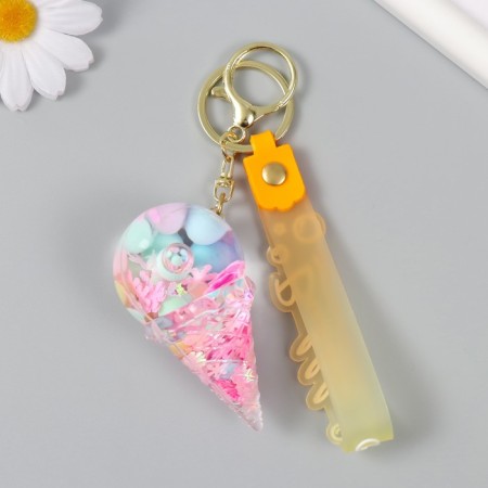 A plastic keychain with a carbine, a strap "Ice Cream Horn" Water with decor1.8x5.3x5.6 cm-3