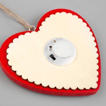 Christmas tree toy "Red Heart with a snowman", from batteries, a glow of warm white-2