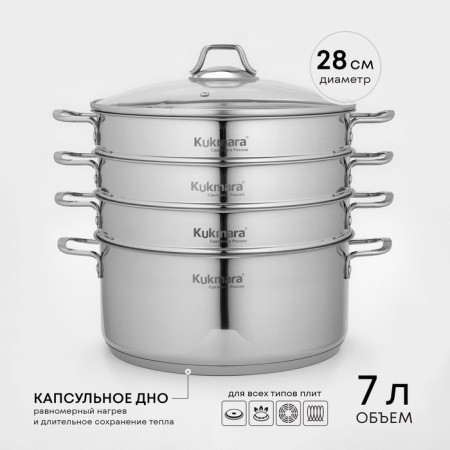 Mantock 3V1, 7 L, D = 28 cm, glass cover, heat distribution bottom, induction