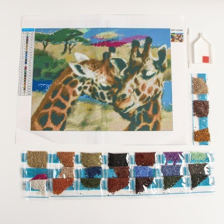 Diamond mosaic with full filling on the canvas "Giraffes", 30 x 40 cm-3