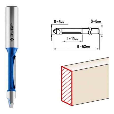 Clester's gross bison 28726-6, straight, with a drill, shank d = 8 mm, 6 x 19 mm