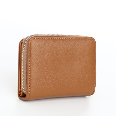 Women's wallet on the button, brown color-1