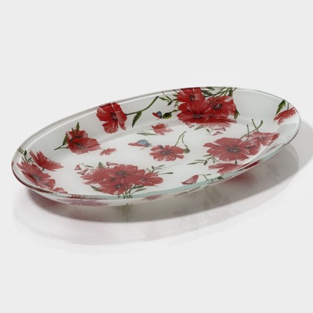 Glass Serving shares "Red poppies", oval, 24.5 × 15 × 1.7 cm-2