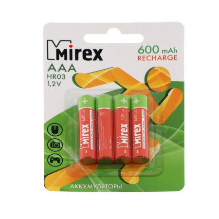 Battery Mirex, Ni-Mh, AAA, HR03-4BL, 1.2V, 600 mAh, blister, 4 pcs.