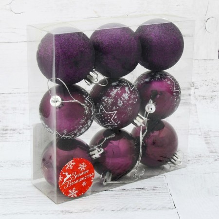Set of balls plastic D-6 cm, 9 pcs "Star" purple-1