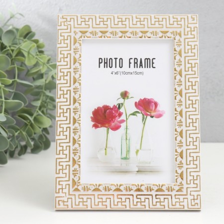 Photo frame plastic 10x15 cm "Greek patterns" gold on white 18.5x13.5 cm-1