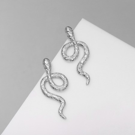 Earrings Metal "Snake" with a pattern, silver color
