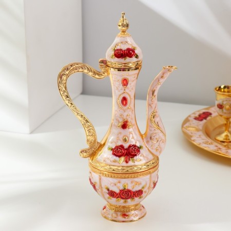 Set of wine jug, 6 glasses and tray "Istanbul. Red roses, patterns" White with gold-3
