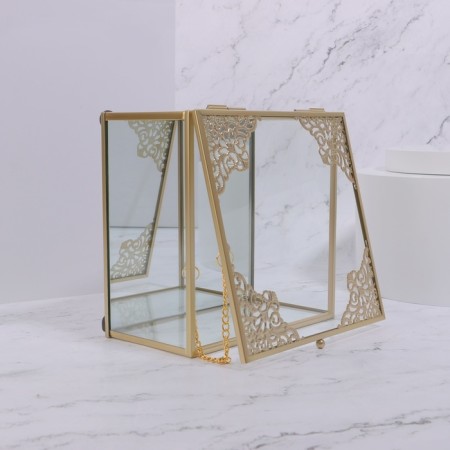 Great organizer for storage, with a lid, glass, with a mirror -bottom, 1 section, 15 × 15 × 8.5 cm, the color is transparent/copper-6