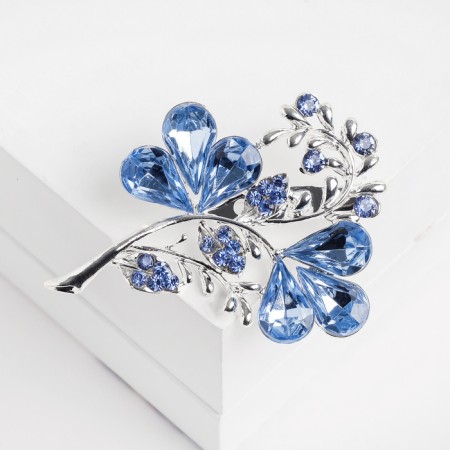 Brooch "Flower" Trilister, blue color in silver