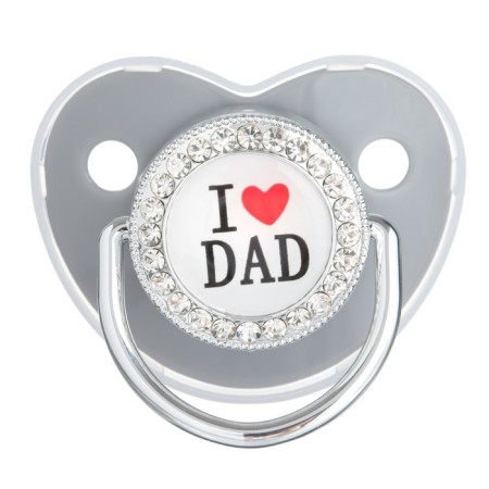 Nipple - Orthodontic dummy I love dad, with a cap, +6 months, white/silver, rhinestones-6